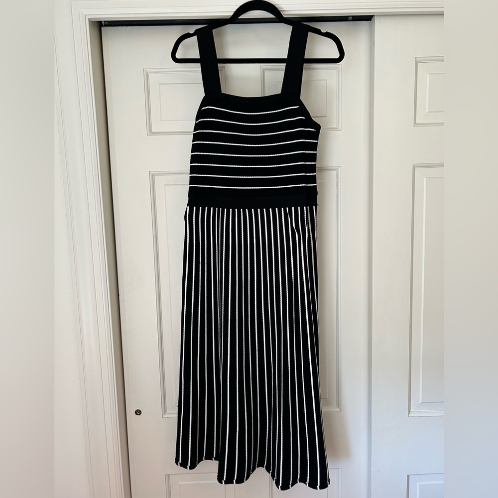 Elegant Black and White Striped Dress